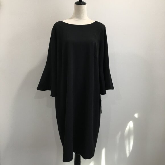 NWT CALVIN KLEIN Black 3/4 Bell Ruffle Sleeve Zip Back Dress - Picture 5 of 11